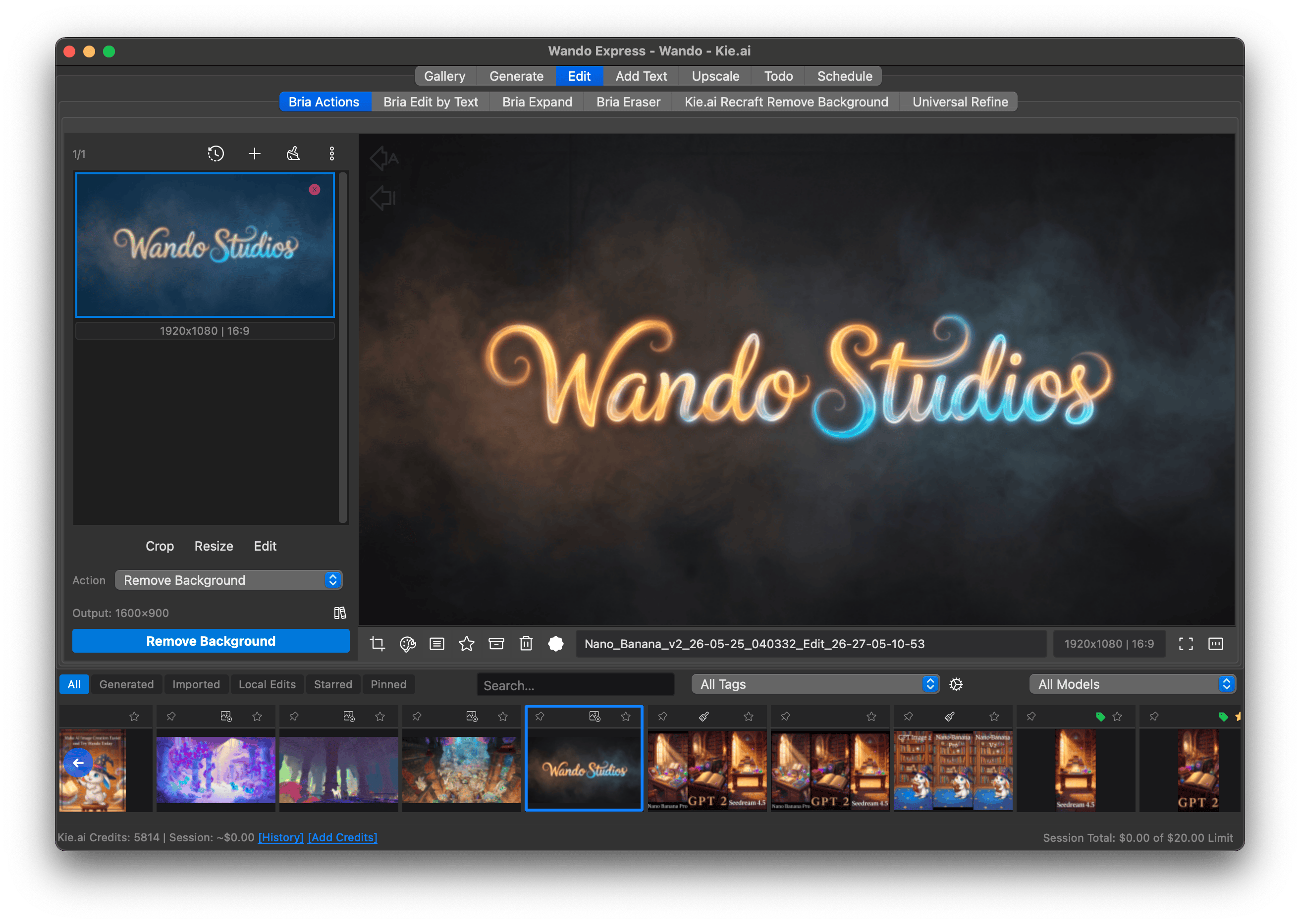 A screenshot of the edit tab of wando.