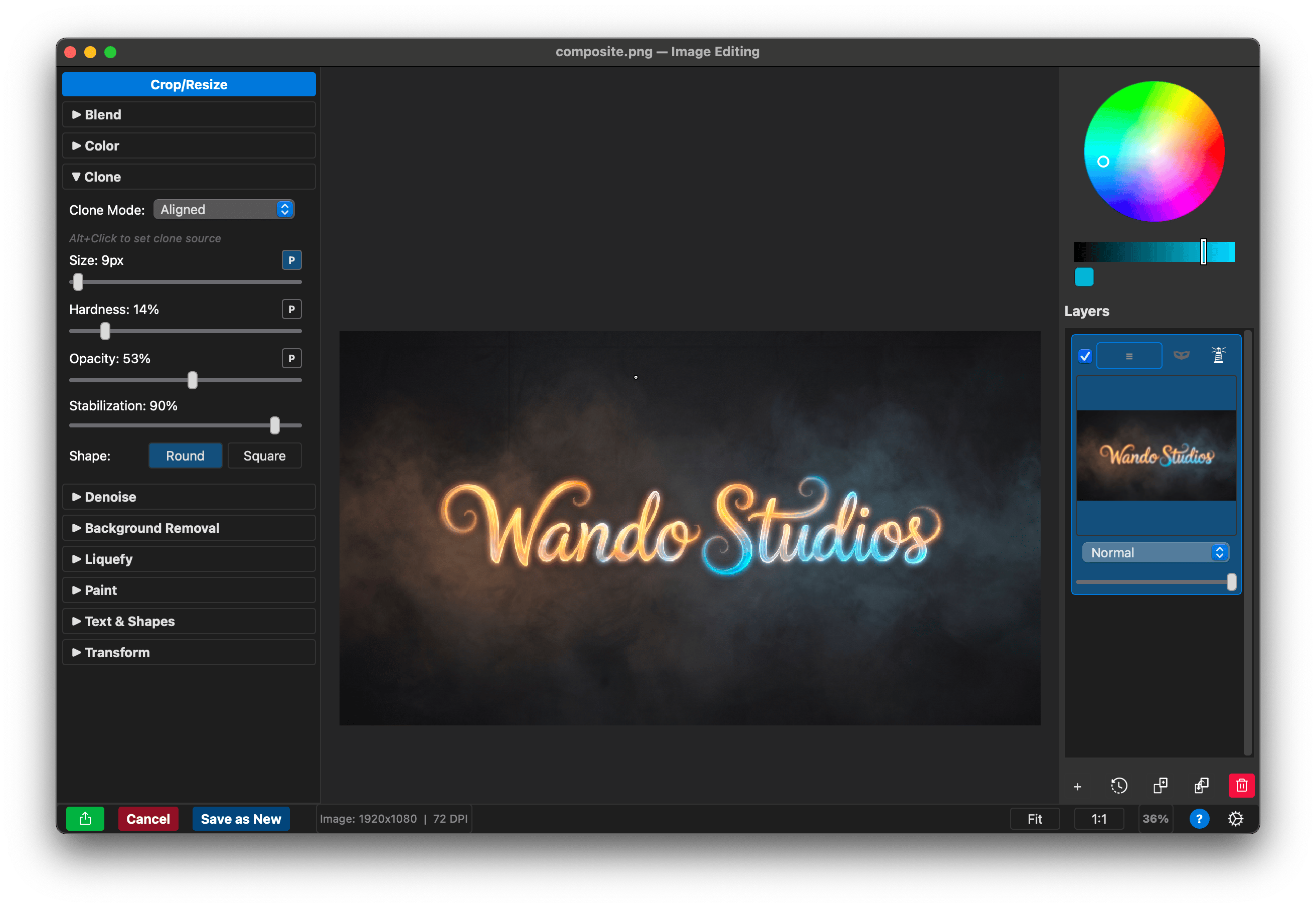 I screenshot of Wando's image editor.