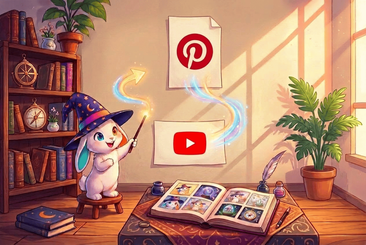 Illustration of Wando's wizard-rabbit creating and editing images at a desk