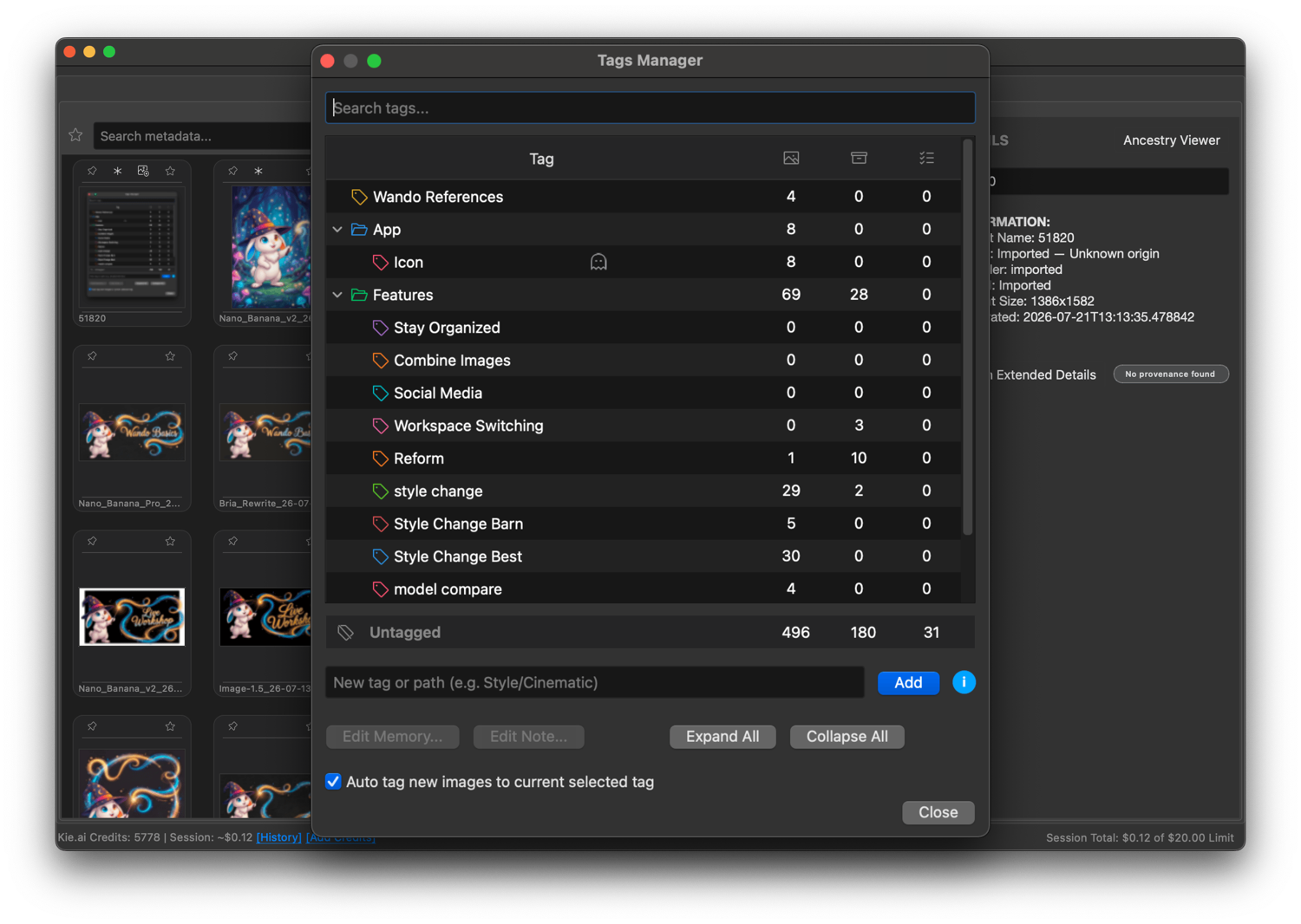 A screenshot of Wando's tag manager.