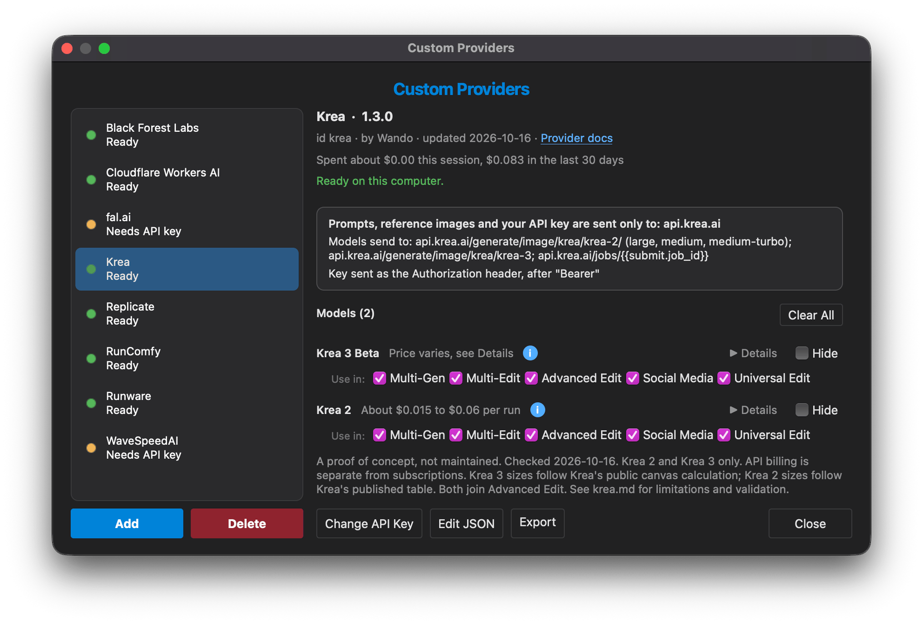 Krea custom provider preview window