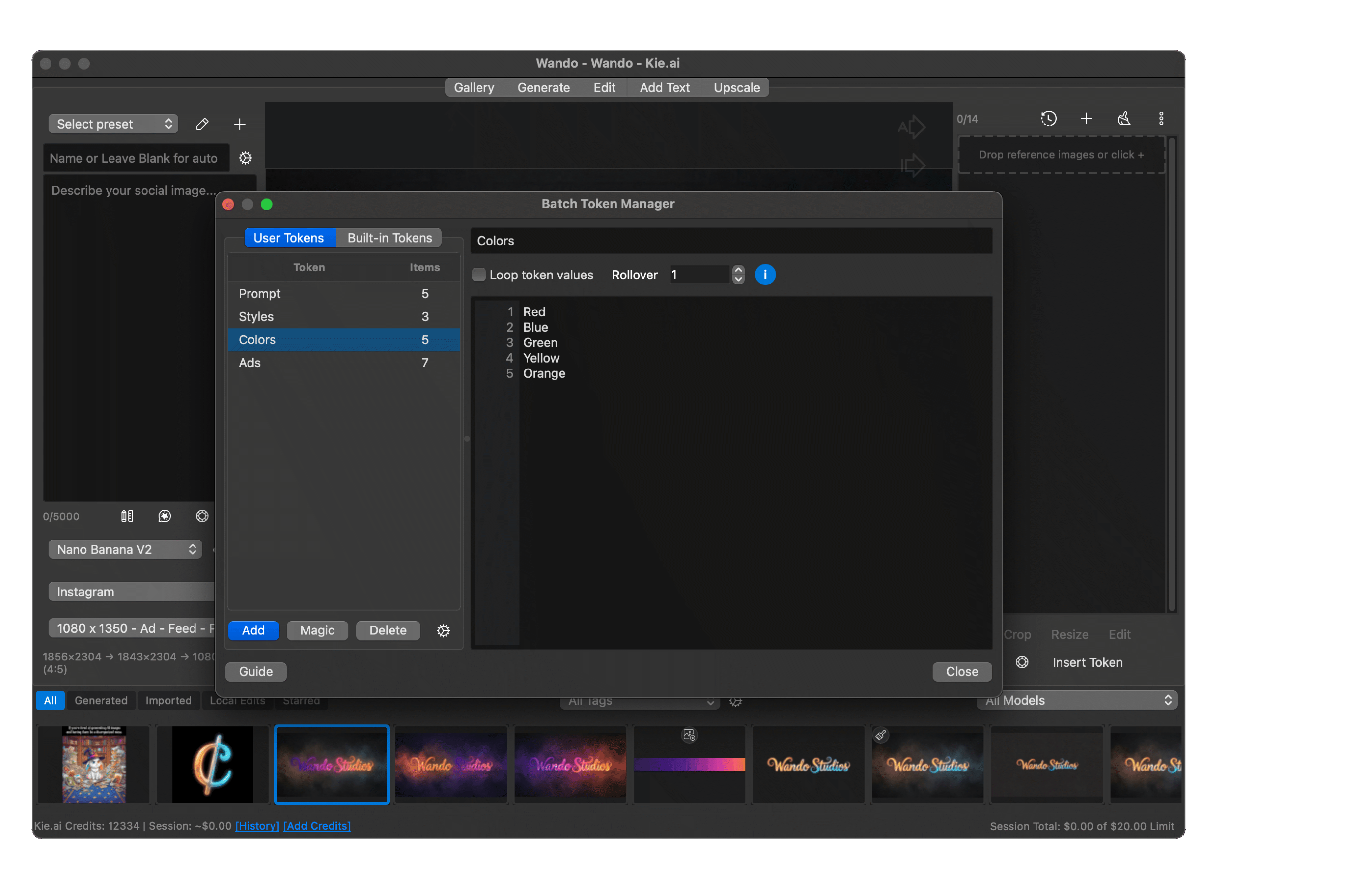 Wando Batch Mode text token manager