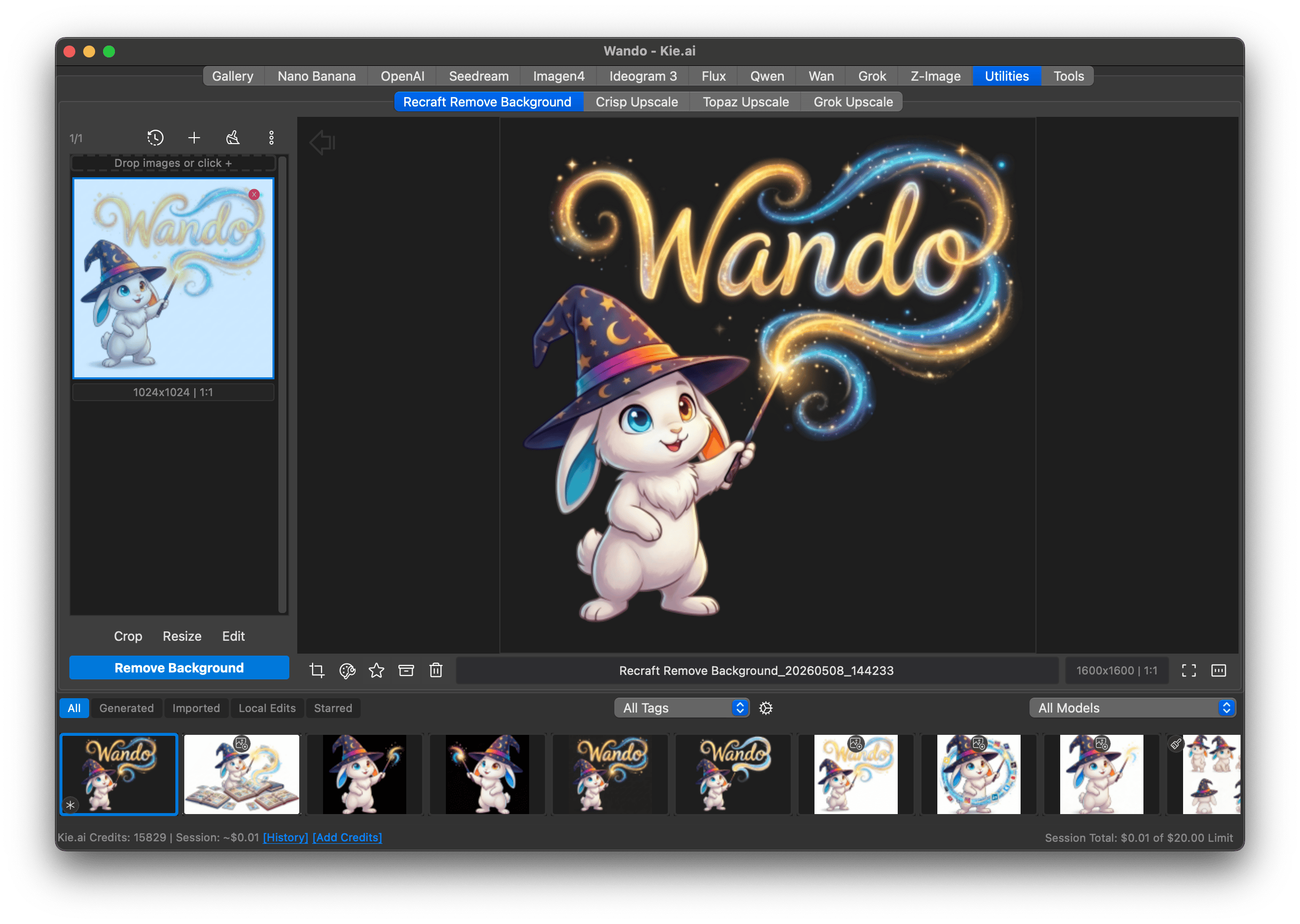 Wando cloud utility models for upscaling, resizing and background removal