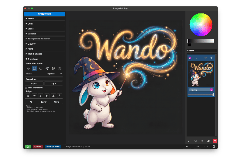 Wando image editor adjusting an AI image