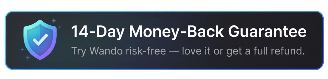 14-day money-back guarantee badge: try Wando risk-free