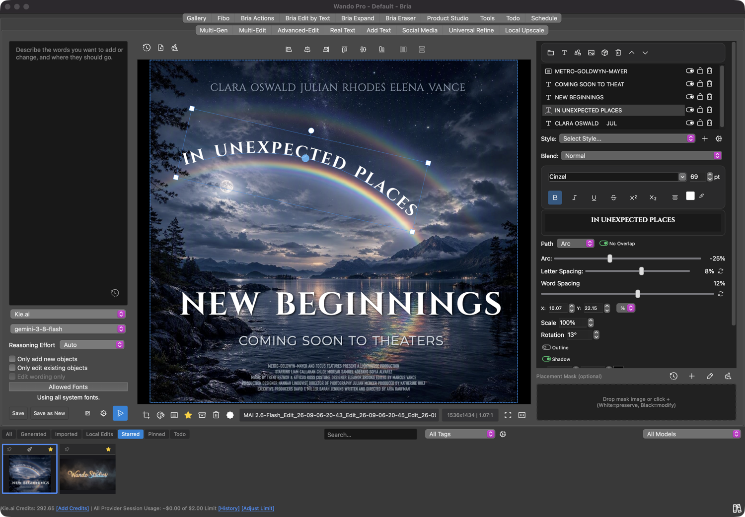 Wando Pro AI text assist laying out editable text layers on a product flyer
