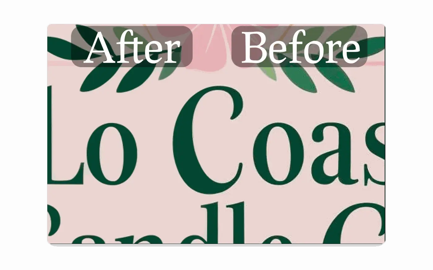 Before and after of local AI denoise cleaning compression noise from lettering
