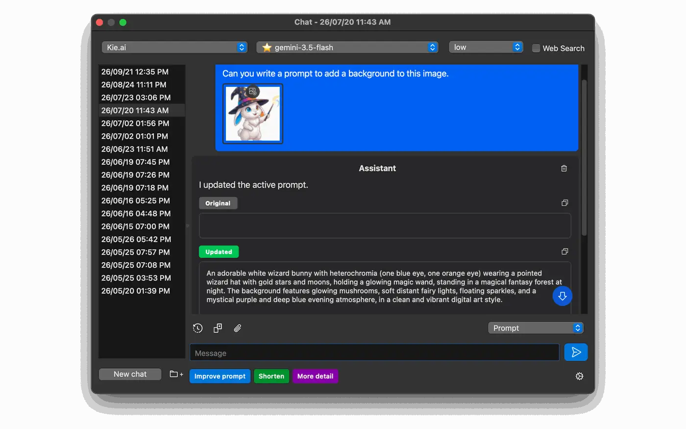 Wando Magic Chat rewriting a prompt for an image