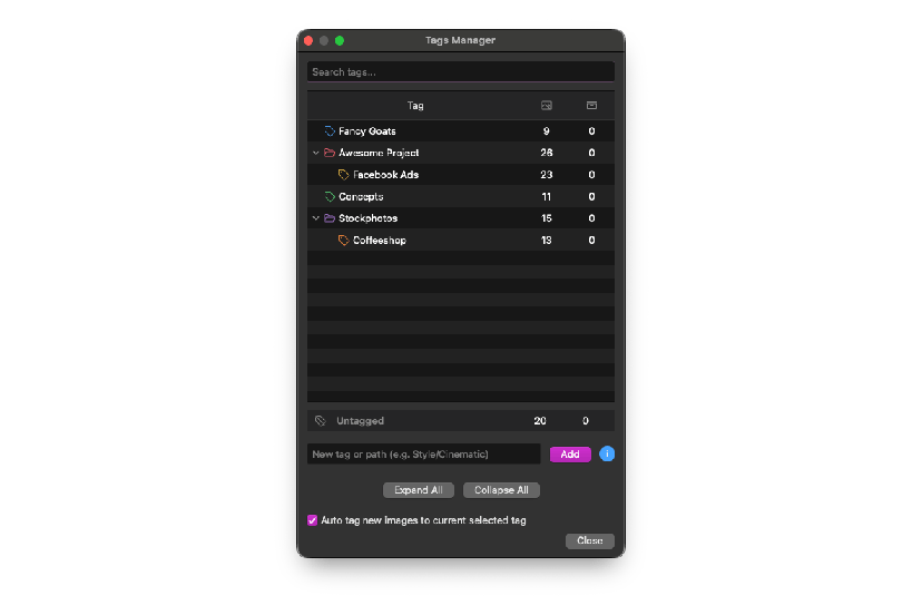 Wando tag manager for organizing images with tags